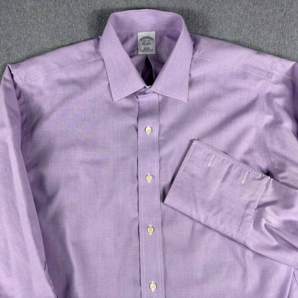 Brooks Brothers Dress Shirt Mens 16.5 33 Non-Iron Slim Fit Supima Cotton
